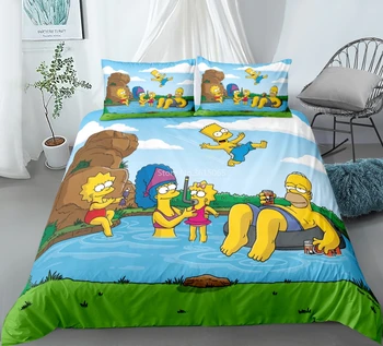 Bytový Textil The Simpsons 3d Perinu Nastaviť obliečka na Vankúš Deti Cartoon posteľná bielizeň Nastaviť Twin Kráľovná Kráľ Dvojité Obliečky Doprava Zadarmo