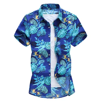 Plus Veľkosť 5XL 6XL 7XL Bežné Tričko Mužov Nové Letné Mužov Kvetinové Módne Košele Kvetinový Tlač Krátky Rukáv Pláži Havajské Košele Muž