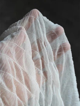 Skladaný Oka Tylu Textílie, Čierna Biela Elastická Stereo Záhyby DIY Patchwork Sukne Svadobné Šaty Čipky Dizajnér Textílie 50*150 cm