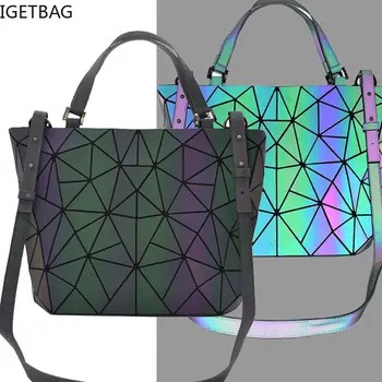 Svetelný bao taška Flitrami geometrické tašky pre ženy 2020 Prešívaný Tašky cez Rameno, Laserové Obyčajný Skladacie ženské Kabelky bolsa feminina