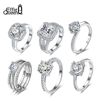 Effie Kráľovná Reálne 925 Sterling Silver Prstene pre Ženy AAAA Lesklé Cubic Zirconia Luxusné Zásnubný Prsteň Strany Šperky