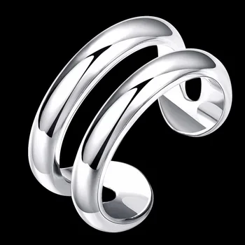 Lekani 925 Sterling Silver Ring Opening Dvojité Riadky S Cz Nastavenie Vintage Módy Striebro Zapojenie Jemné Šperky