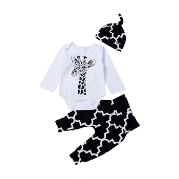 2020 Novorodenca Chlapci Oblečenie Bavlna jeleň dlhý rukáv Romper+ Nohavice +Klobúk 3ks/Set Oblečenie Oblečenie