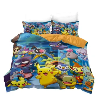 TAKARA TOMY Pokemon Tri-kus Posteľ List nastaviť Pikachu Deka Kryt 3D posteľná bielizeň Dieťa Spálňa Perinu Obliečky 2/Sada 3ks