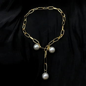 Osobnosti Dizajn Veľkého Reťazca Náhrdelník Hot Predaj Zlatých Pokovovanie Simulované White Pearl Náhrdelník Prívesok Pre Ženy Šperky