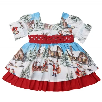 Vianočné Baby Girl Dress Batoľa, Dieťa, Dieťa Dievča Vianočné Festival Horela Strany Santa Swing Námestie Krku Tutu Šaty Vianočné Šaty