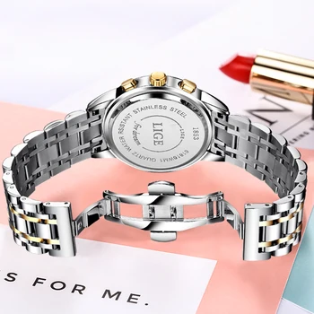 Luxusné Značky LIGE ružové Zlato Hodinky Pre Ženy, Kremeň Náramkové hodinky Módne Dámy Vodotesný Náramok Hodiniek Hodiny Relogio Feminino
