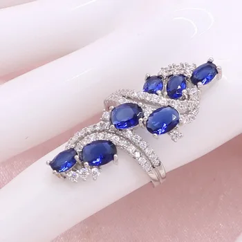 925 Silver Šperky Sady Pre Ženy Blue Sapphire Náušnice, Náramok, Prívesok Náhrdelník Krúžok Svadobné Šperky