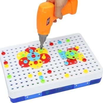 Deti Vŕtať Hračka 3D DIY Puzzle Predstierať, Nástroje, Hračky Tvorivé Deti KMEŇOVÝCH Vzdelávacie Hračka Elektrickú Vŕtačku Skrutky Mozaiky Stavať Puzzle