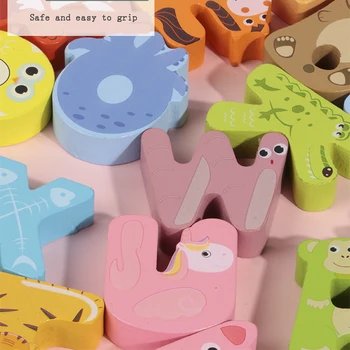 Drevené Montessori zvierat abecedy puzzle kognitívne rada hračka detí dreva obrazová skladačka začiatku učenia dieťa vzdelávacie hračky