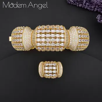 ModemAngel Hot Charms Geometrie Dubaj Šperky Sady Cubic Zirconia Náramok Náramky/Krúžok Pre Ženy Nigérijský Svadobné Šperky Sady