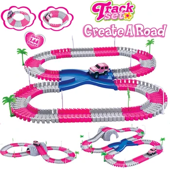 Vytvoriť cestu, Ružová Cesta Montáž Flexibilné race Track Ohýbať Set s príslušenstvom Princezná Farebný Motív určená pre Dievčatá Hrať