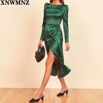 XNWMNZ 2021Women je Sexy šaty slim montáž bodice balónové ramená žena Klub dlhý rukáv Elegantné party šaty vestido de mujer