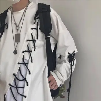 Bondage Cool Dizajn Elegantný Hip Hop Tech Nosenie Chlapca Yuppie Harajuku Tee Tričko Jeseň Dlhý Rukáv Bežné BF Lenivý Dlho Gotický Pulóvre