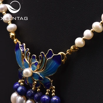 XlenAg Prírodné Sladkovodné Perly Roztomilý Motýľ Náhrdelník Ženské Svadobné Osobné Luxusné Cloisonne Náhrdelník Šperky GN0228