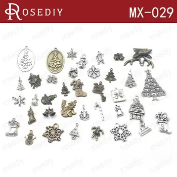 Veľkoobchod Náhodné Mix 33 kusov z 36 Produktov antickej bronzovej alebo Striebornej farbe Zliatiny zobrazili kľúčové tlačidlá na Vianoce(JM6480)