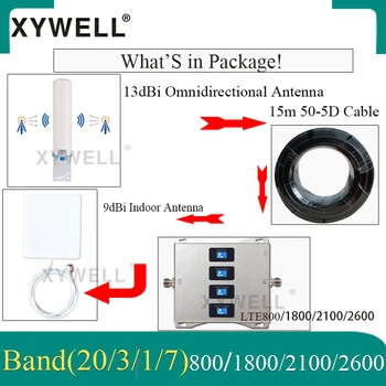 LTE B20 800/1800/2100/2600mhz Štyri-Band celulárnej Zosilňovač 4g signál booster 2g, 3g, 4g DCS SIEŤACH LTE GSM Mobilný Signál Repeater