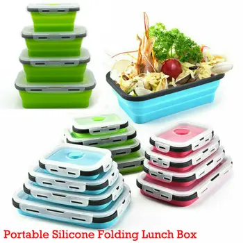 Silikónové Skladacie Bento Box Rozkladacie Prenosné Lunch Box na Jedlo Riadu Potravín Nádoby, Miska Pre Deti Dospelých