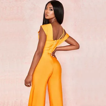 Veľkoobchod 2020 Nový 2 Dielna Sada Orange obväz top a nohavice, Sexy Dvoch-dielny oblek celebrity Koktail party šaty