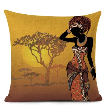 Africké Dievča Dekoratívne Bavlnené Obliečky Vankúš Afriky Etnických Žena Vankúš na Gauč Domova almofadas decorativas