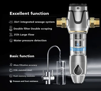 ALTHY Strednej Filter Pre Celý Dom Vody Pre-filter Dvojitý Filter Čistička 3,5 T/H Veľký Prietok 40µm Backwash tlakomer
