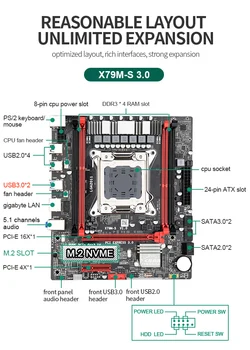 X79M-S LGA 2011-V2 základná Doska 2-Channel DDR3 RAM 64 g M. 2 NVME SATA III, USB 3.0 pre Xeon V2 E5 Všetky Série, Ako 2680 2670 2660