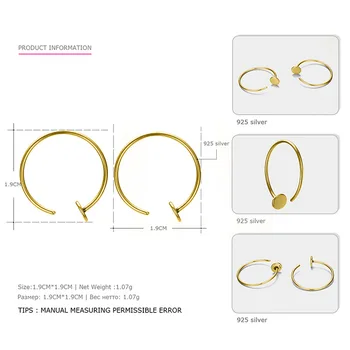 F. I. N. S Minimalistický Kruhu C Hoop Náušnice 925 Silver Geometrie Veľkého Otvoreného Náušnice Pre Ženy Módne Šperky Earings Módne Šperky
