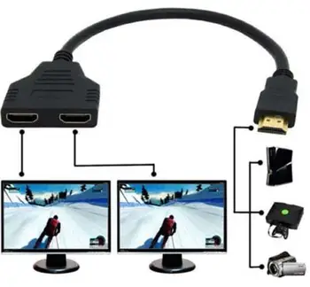 HDMI 1 Do 2 Z Mužskej Dual HDMI 2 Samica Y Splitter Prepnutie Prevodníka kábel Kábel Adaptéra HD LED LCD TV 600pcs