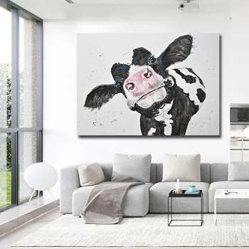 Roztomilý Krava Zvierat Plátno na Maľovanie Abstraktné Plagáty a Vytlačí Vintage Wall Art Obrázok pre Obývacia Izba Domova Cuadros