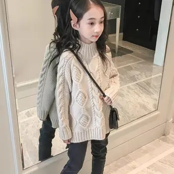 Dievčatá sveter 2020 nové kórejské deti je veľké deti voľné jar a na jeseň pletenie hrubú čiaru dievča zahraničných štýl Twist vrkoč