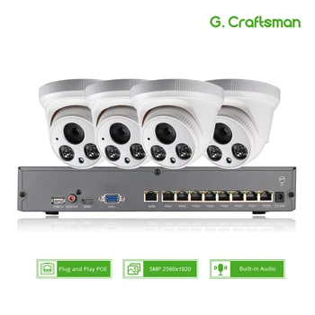 4ch 5MP POE Audio Kit Inteligentné H. 265 Systém CCTV Bezpečnostné NVR 5MP Krytý IČ IP Kamera sledovania Videa P2P G. Remeselníka