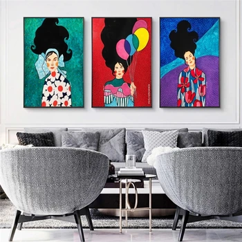 Farebné Kvetinové Dievčatá Portrét Plátno na Maľovanie na Stenu Umenie Plagáty a Tlač, Moderné Cuadros Obrázky pre Obývacia Izba Dekor