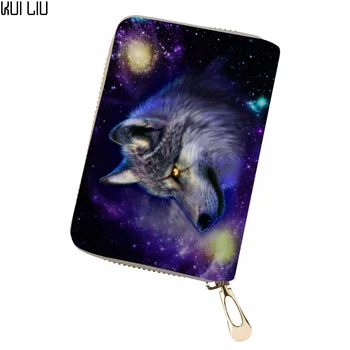 Prispôsobený Unisex Osobnosti Fialová Vlk hviezdičkový farba pas kryt držiaka karty kabelku Tlač PU Kožené peňaženky karta