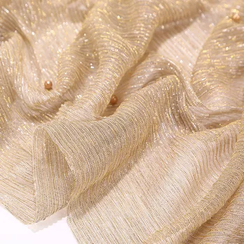75*180 cm Tvárny zlatá priadza islamskej scarfs moslimských lištovanie hidžáb šatku s perlami foulard femme musulman arabskú šatku