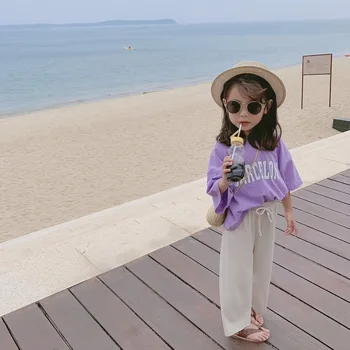 Letné Nový Príchod kórejský štýl bavlna písmená tlačené voľné krátke módne all-zápas T-shirt pre roztomilé sladké dieťa dievčatá