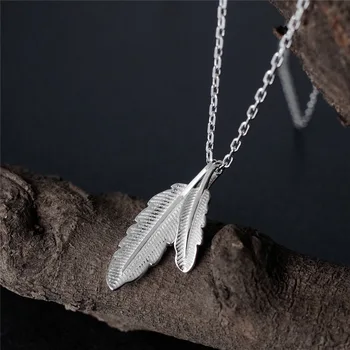 925 Sterling Silver Dvojité Pierko Náhrdelníky & Prívesky Pre Ženy, Kreatívny Dizajn Lady Módne Šperky Flyleaf