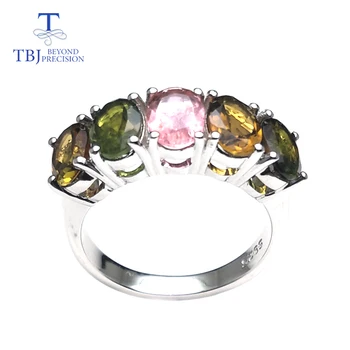 TBJ,prírodné fancy farebné turmalín spona prstene a náušnice nastaviť jednoduchý dizajn drahokam 925 striebro pre dievčatá a dievčatá s darčekovej krabičke