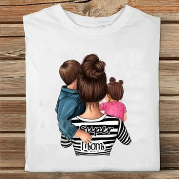 Ženy Krátky Rukáv Dieťa Cartoon Mama Mama Matka Roztomilý Módne Oblečenie Tlač Tričko Ženský Čaj Top Ladies Grafické T-shirt