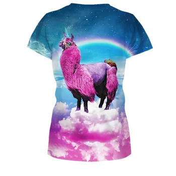 Rainbow Alpaky jednorožec punk T-shirt Ženy zábavné tee tričko Femme Harajuku Hip Hop Bežné Topy 3D Tlač Letné tričko