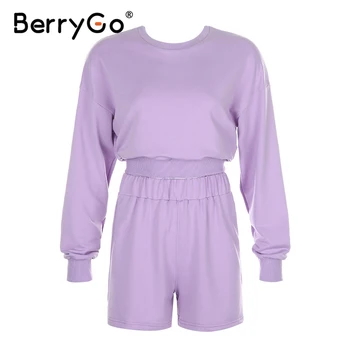 BerryGo Bežné fialová dve dielna sada Kolo krku Drop ramenný rukáv dámske vyhovovali Jeseň šortky long sleeve vyhovovali jogging oblek