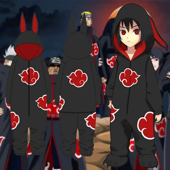 Anime Naruto Akatsuki Uchiha Itachi Cosplay Kostýmy Sharingan Red Cloud Vzor Kombinézach Zahustiť Bavlnené Pyžamá Župan Oblek