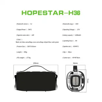 HOPESTAR H36 Mini Bluetooth Reproduktor Vonkajšie Prenosné, Nepremokavé Bezdrôtový Malý Reproduktor Hifi Bass Sound 3D Stereo Hudby Tf