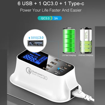 Smart Rýchle Nabíjanie USB 3.0 Typ C Nabíjačku Stanice Led Displej Rýchle Nabíjanie Telefónu, Tabletu USB Nabíjačka Pre iPhone Samsung Adaptér