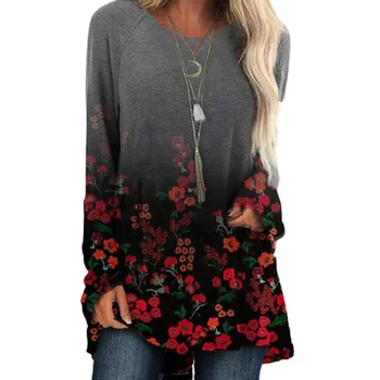 3D Kvetinovým Tlače Top Ženy T-shirt Long Sleeve Príležitostné O-Krk Dlhý Tshirts Nový Vintage Jar Jeseň Oblečenie Veľká Veľkosť Streetwear