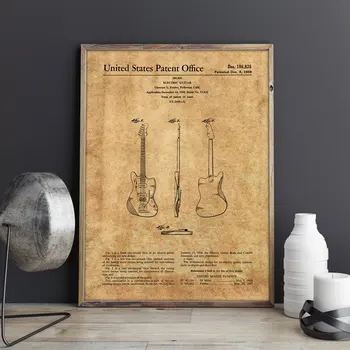 Jazzmaster Gitara Patent,Gitara Fender plagát, izba steny výzdoba,ročník tlače,plán,Hudobník darček, hudba Dekorácie