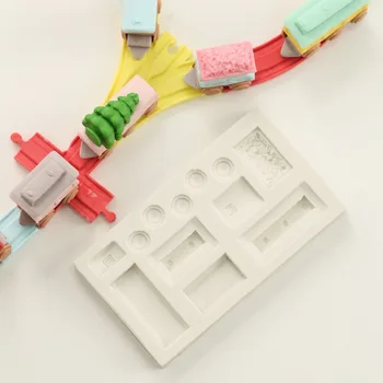 Kreatívne 3D Vlakovej Trati Borovica Fondant Formy Dieťa Narodeniny Suché Plesne DIY Cake Zdobenie Silikónové Formy Čokoláda Gumpaste Formy
