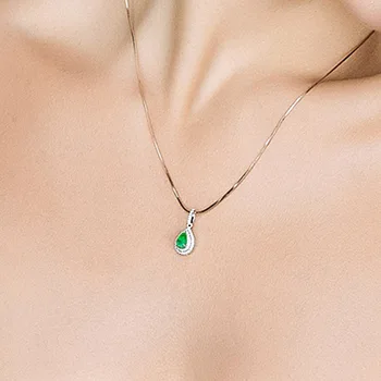 Bague Ringen Elegantné Temperament Smaragdovo Zelený Náhrdelník pre Ženy Klasické Kvapka Vody Tvarované Kamene, Prívesok, Striebro 925 Šperky