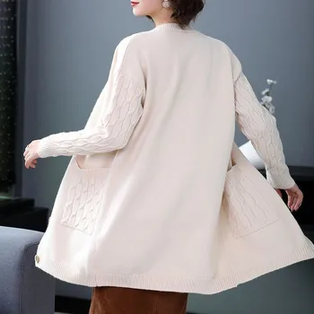 Cardigan Coats Ženy Jeseň Voľné Bežné Knitwear Nový Príchod 2020 kórejský Štýl Vintage tvaru Dámy Dlhý Pletený Sveter P1125