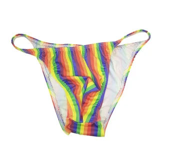Homosexuáli to Bielizeň String Stripe Bikini Nylon Úzky Pás Rainbow Penis Puzdro Bielizeň Mužov Pruhy Plavky Textílie