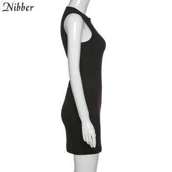 Nibber jednoduché bez rukávov bodycon zips mini šaty 2020 lete pevné ulici bežné Rebra package hip šaty, elastické slim nosenie